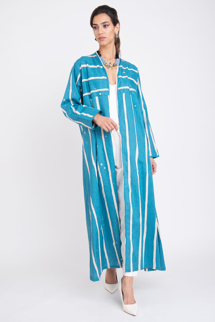 Sabet Linen & Cotton Azure Blue Abaya