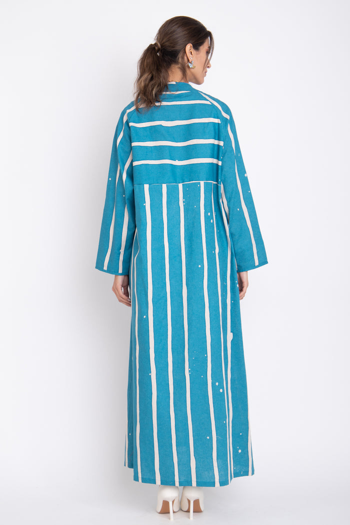 Sabet Linen & Cotton Azure Blue Abaya