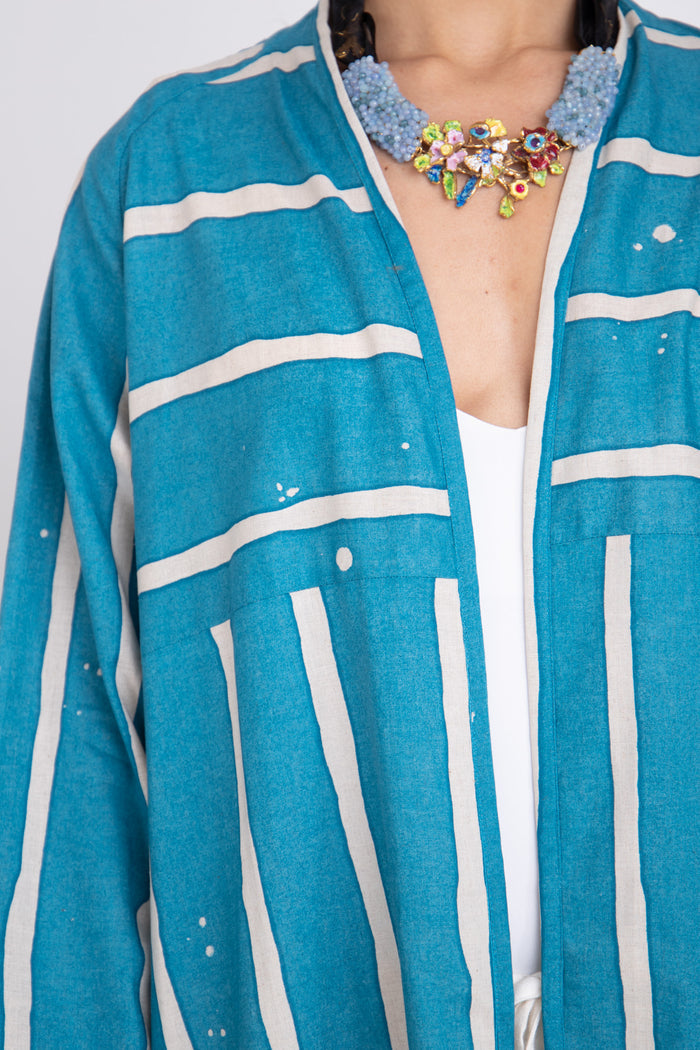 Sabet Linen & Cotton Azure Blue Abaya
