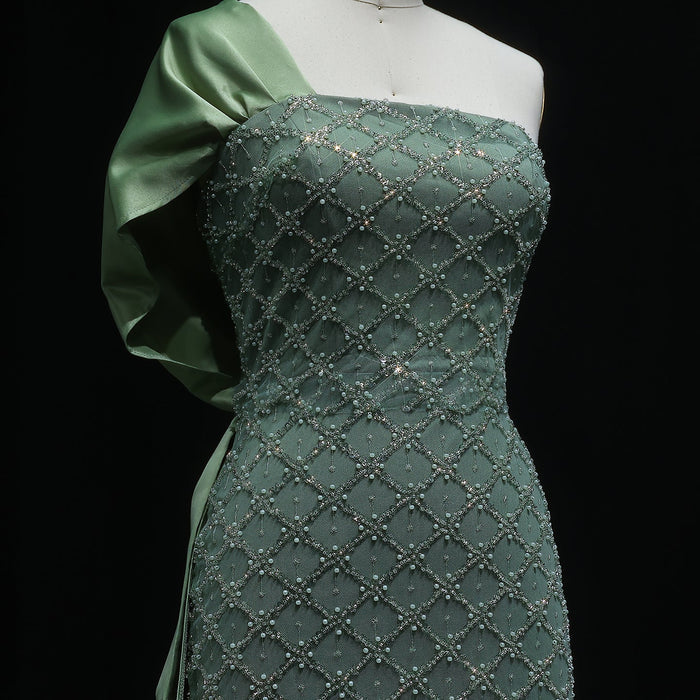Sage Green One Shoulder Sheath Arabic Evening Dress SS626