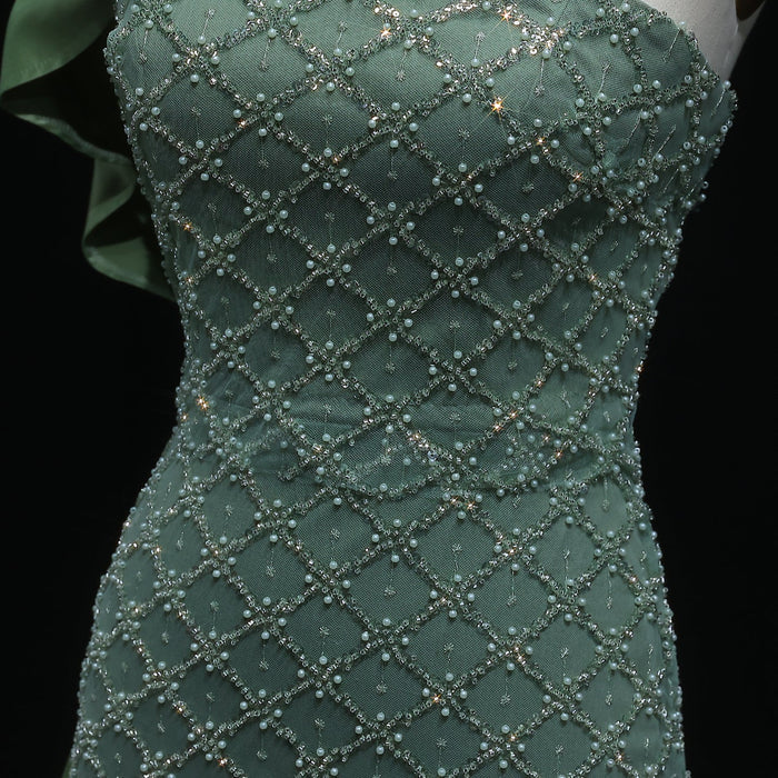Sage Green One Shoulder Sheath Arabic Evening Dress SS626