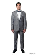 Satin Peak Lapel With Trim Grey / Grey Tuxedo 2-PC Slim Fit - Giorgio's Menswear