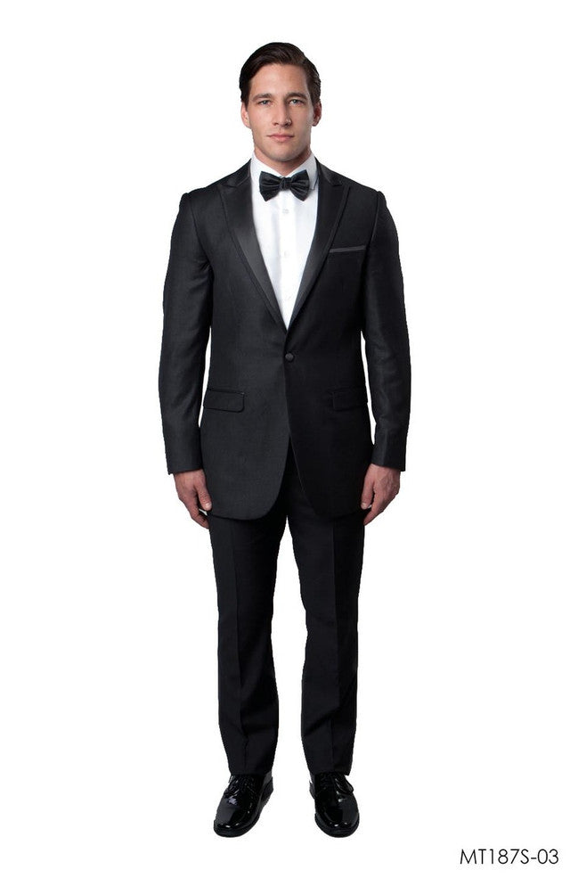 Satin Peak Lapel With Trim Tuxedo 2-PC Slim Fit - Giorgio's Menswear