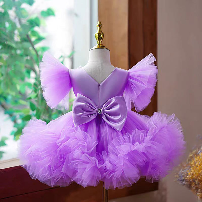 Satin Top Tulle Butterfly Applique Flower Girl Dress Pink D071