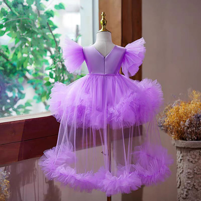 Satin Top Tulle Butterfly Applique Flower Girl Dress Pink D071