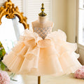 Sequined Tiered Tulle Girl Dress Bow Sleeveless J821