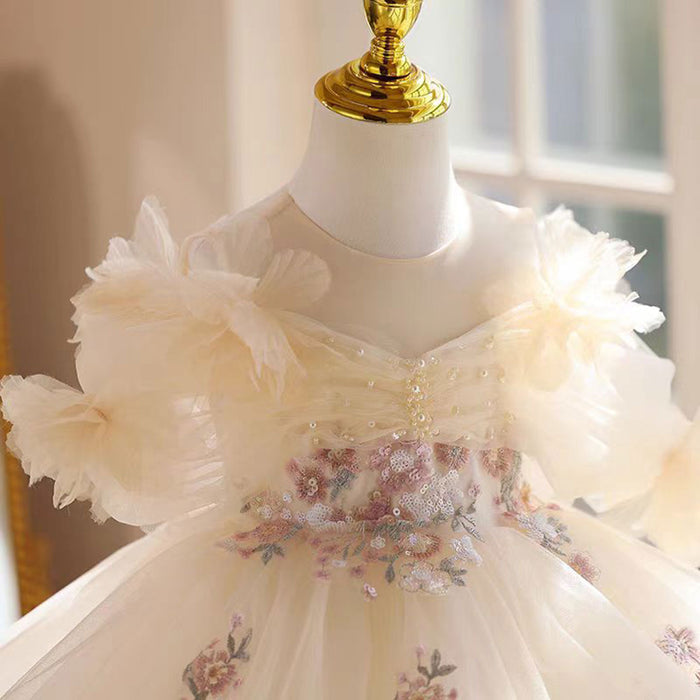 Shining Applique Embroidered Tulle Flower Girl Dress Champagne J533