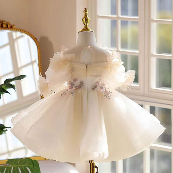 Shining Applique Embroidered Tulle Flower Girl Dress Champagne J533