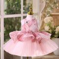 Shining Halter Neckline Applique Sleeveless Tulle Flower Girl Dress Pink J532