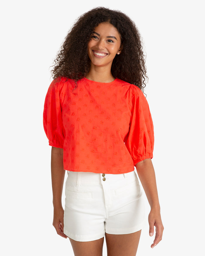 Short Sleeve Top in Embroidered Flower