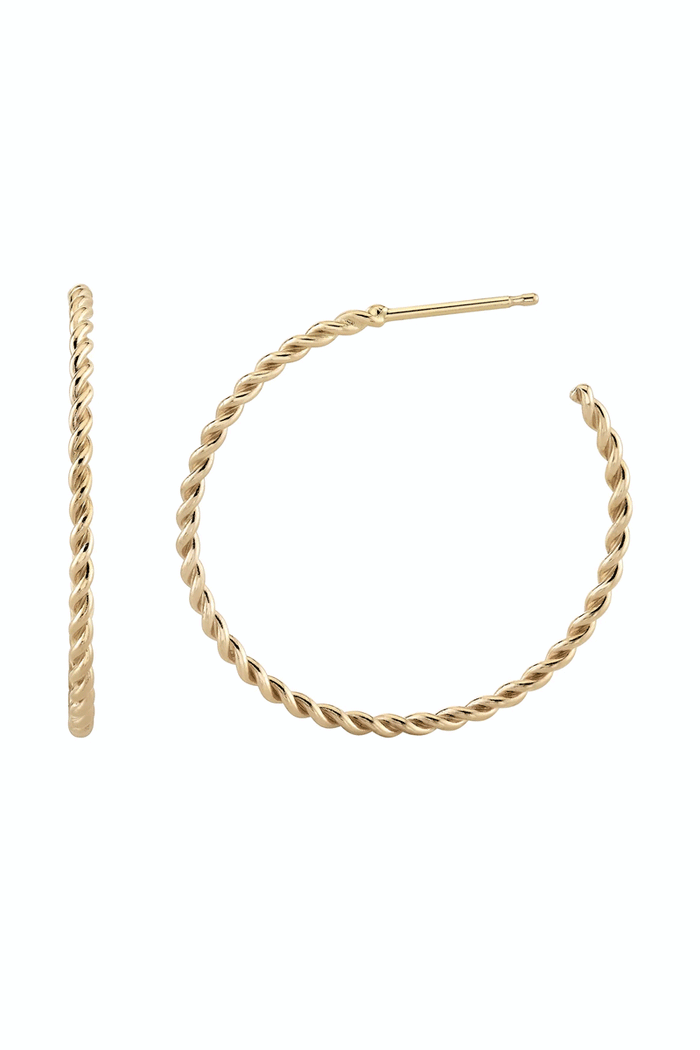 Skinny Twine Hoops - 14k Yellow Gold