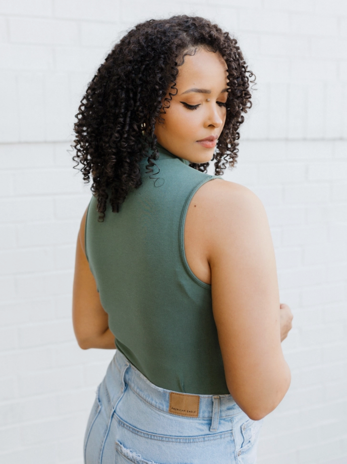 Sleeveless Mock Neck Top - Smoke Green