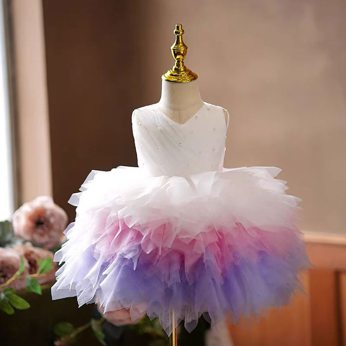 Sleeveless Pearled Flower Girl Dress Knee-Length J558