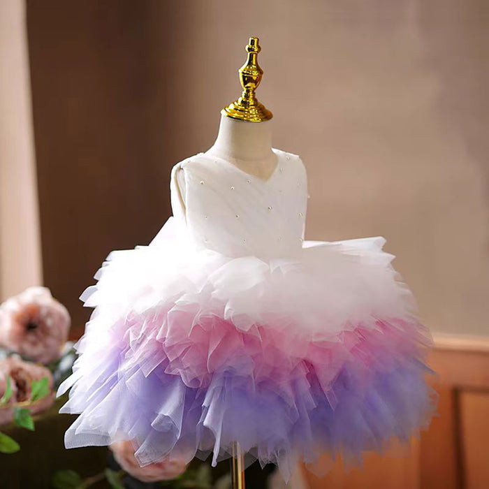 Sleeveless Pearled Flower Girl Dress Knee-Length J558
