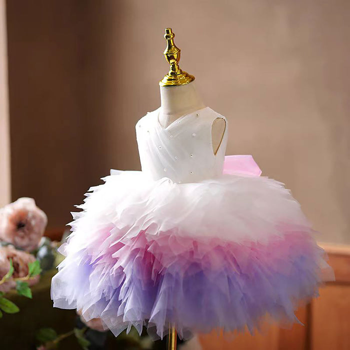 Sleeveless Pearled Flower Girl Dress Knee-Length J558
