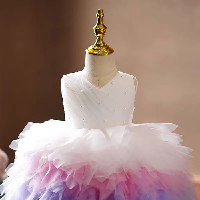 Sleeveless Pearled Flower Girl Dress Knee-Length J558