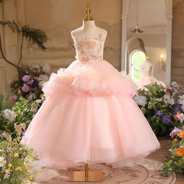 Sleeveless Sequined Flower Girl Dress With Tailing D042