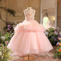 Sleeveless Sequined Flower Girl Dress With Tailing D042