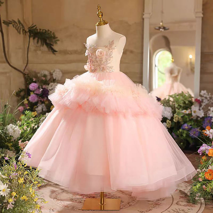 Sleeveless Sequined Flower Girl Dress With Tailing D042