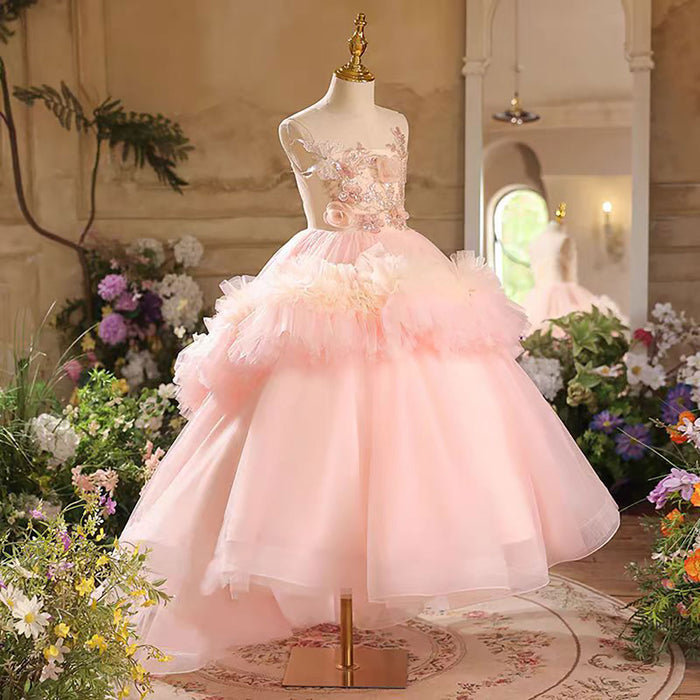 Sleeveless Sequined Flower Girl Dress With Tailing D042