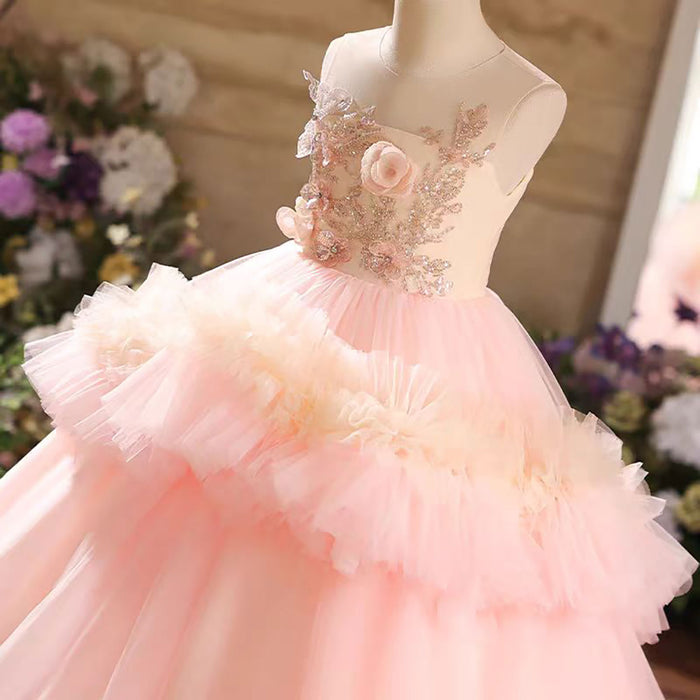 Sleeveless Sequined Flower Girl Dress With Tailing D042