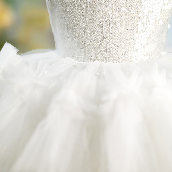 Sleeveless Sequined Tulle Flower Girl Dress Bow D068