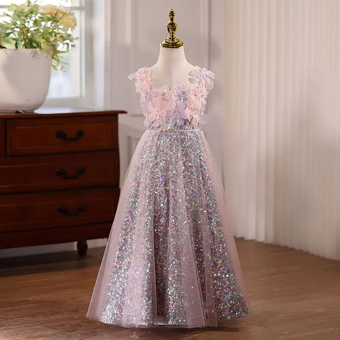 Sleeveless Tulle Flower Girl Dress With Diamond Decoration D076