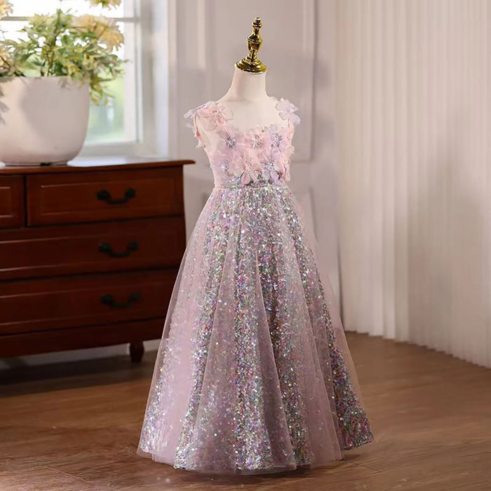 Sleeveless Tulle Flower Girl Dress With Diamond Decoration D076