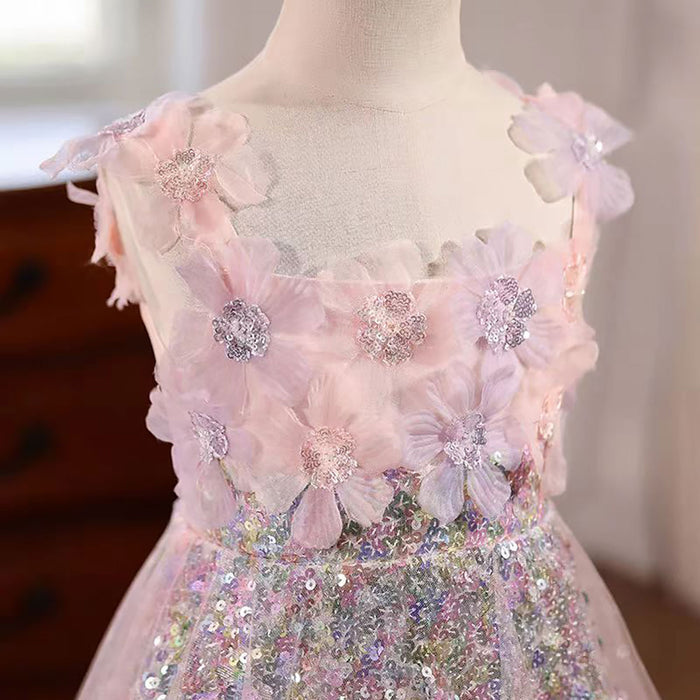 Sleeveless Tulle Flower Girl Dress With Diamond Decoration D076