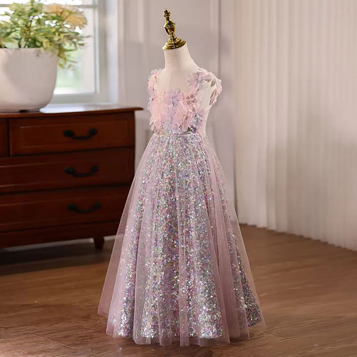 Sleeveless Tulle Flower Girl Dress With Diamond Decoration D076