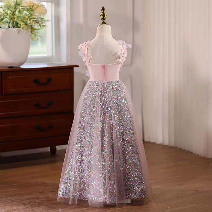 Sleeveless Tulle Flower Girl Dress With Diamond Decoration D076