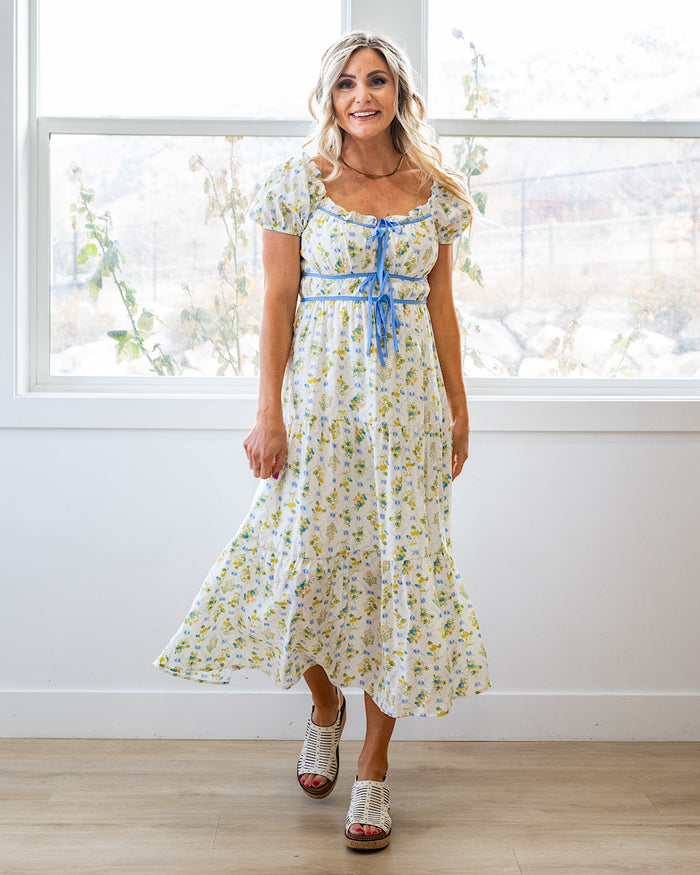So Sweet Floral Print Midi Dress - Blue Multi FINAL SALE Mine