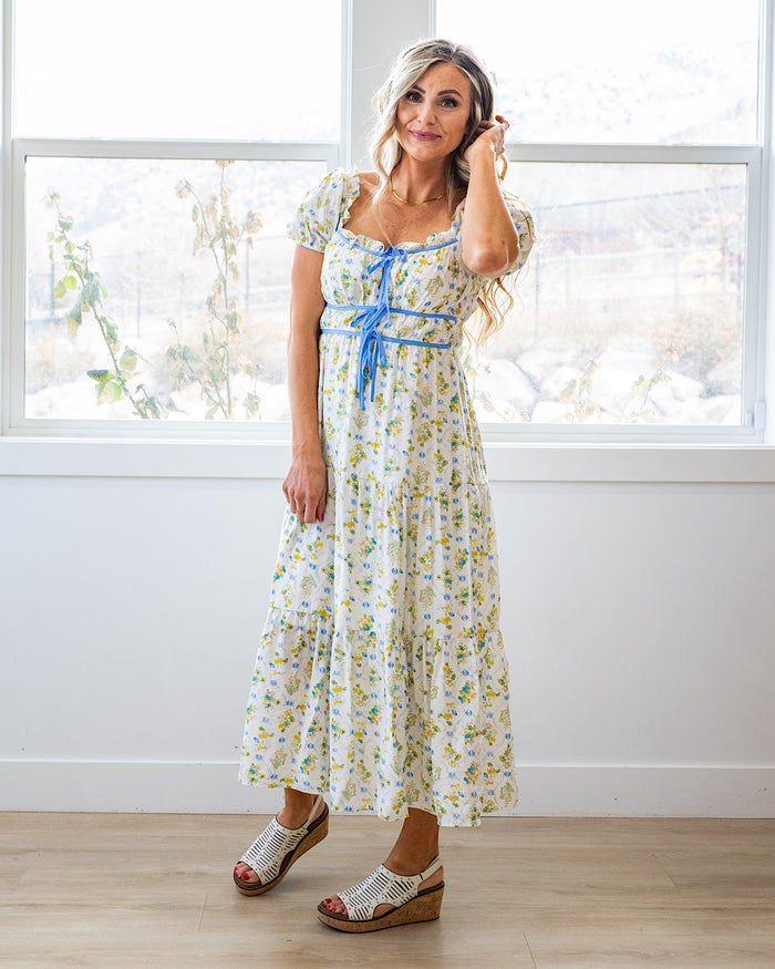 So Sweet Floral Print Midi Dress - Blue Multi FINAL SALE Mine