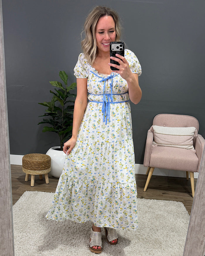 So Sweet Floral Print Midi Dress - Blue Multi FINAL SALE Mine