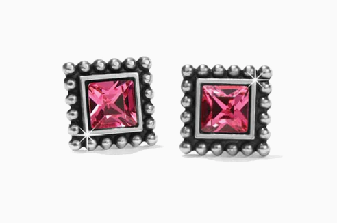 Sparkle Square Pink Mini Post Earrings