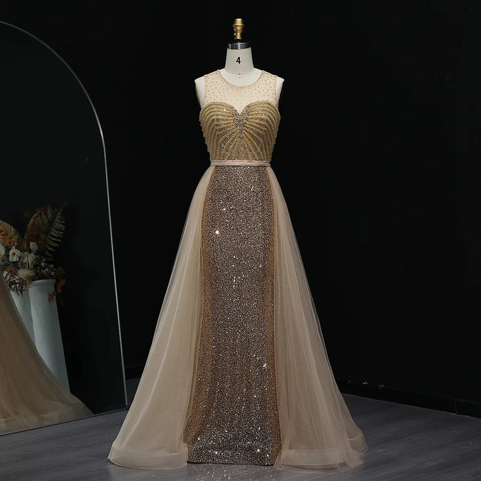 Sparkling Crystal Blue Evening Gown with Overskirt SS011