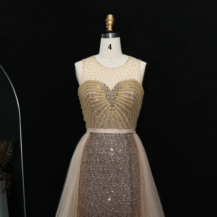 Sparkling Crystal Blue Evening Gown with Overskirt SS011