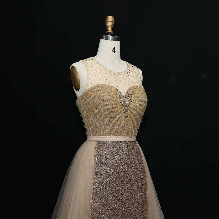 Sparkling Crystal Blue Evening Gown with Overskirt SS011