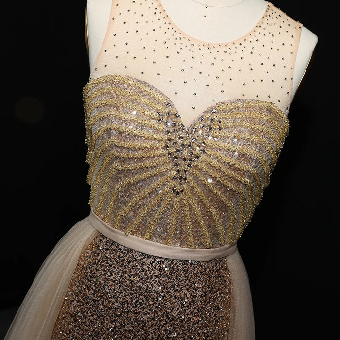 Sparkling Crystal Blue Evening Gown with Overskirt SS011