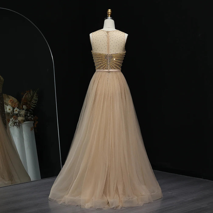 Sparkling Crystal Blue Evening Gown with Overskirt SS011