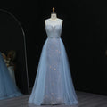 Sparkling Crystal Blue Evening Gown with Overskirt SS011
