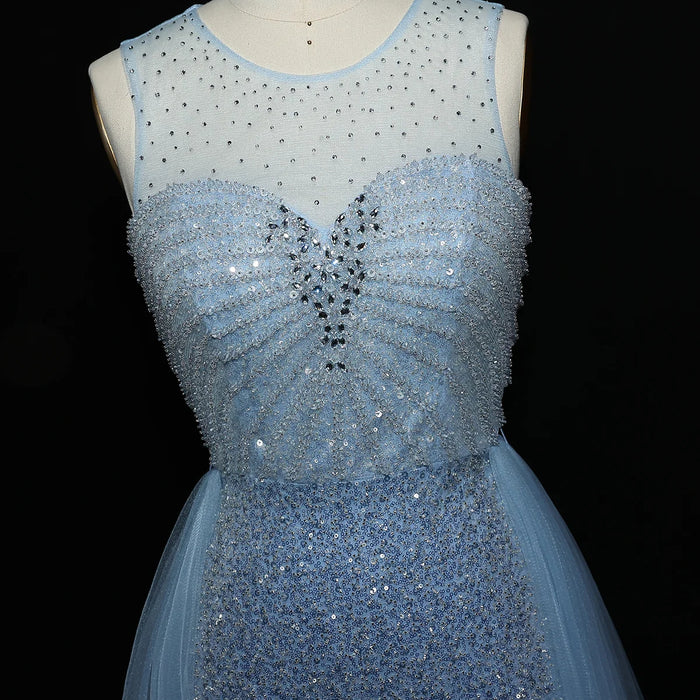 Sparkling Crystal Blue Evening Gown with Overskirt SS011
