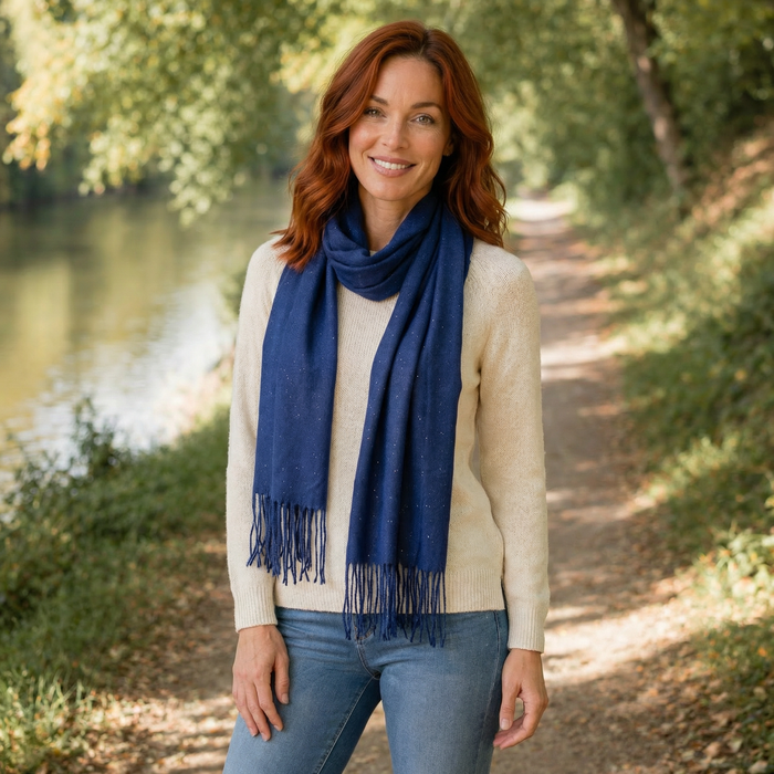 Sparkly Petra Pashmina Scarf (70x180cm) - Navy Blue