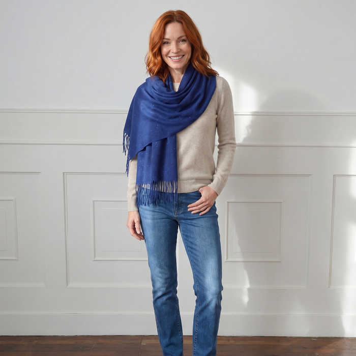 Sparkly Petra Pashmina Scarf (70x180cm) - Navy Blue