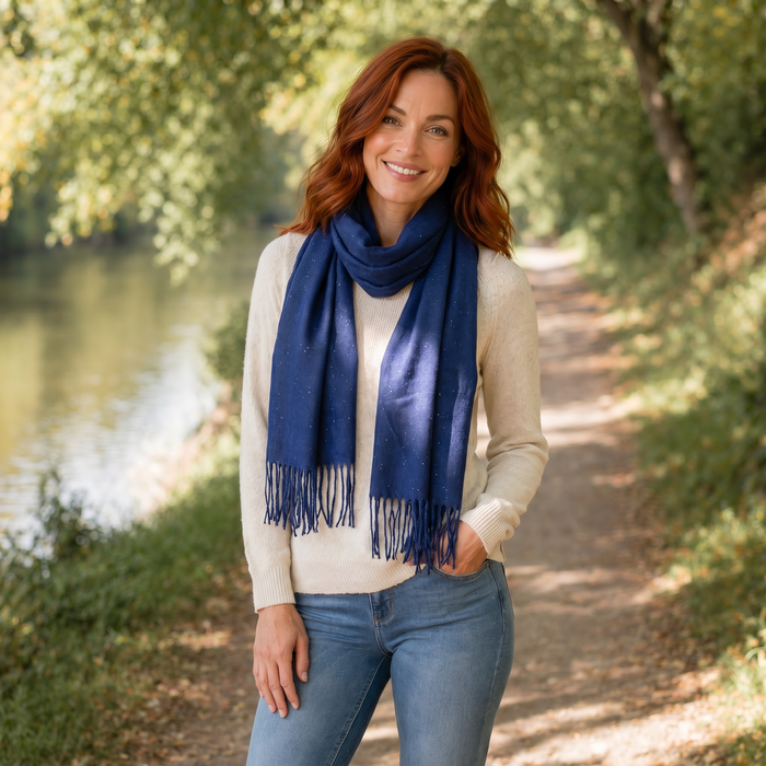 Sparkly Petra Pashmina Scarf (70x180cm) - Navy Blue