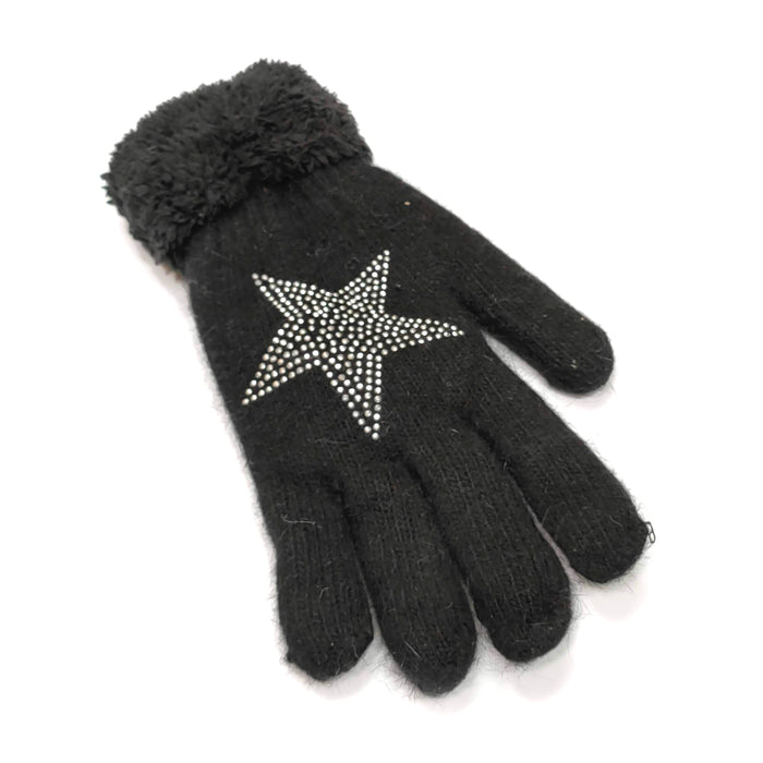 Star Faux Fur Gloves Black