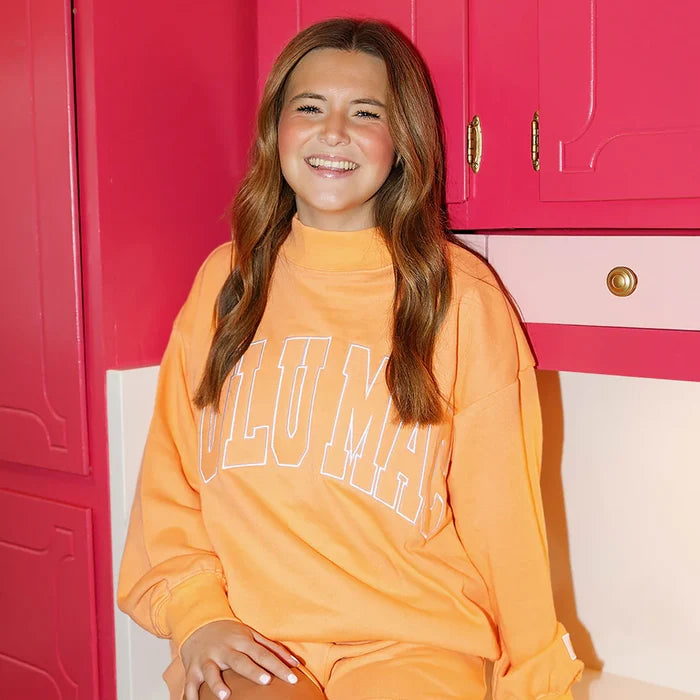 Stitch Mockneck Terry Cloth Top Orange