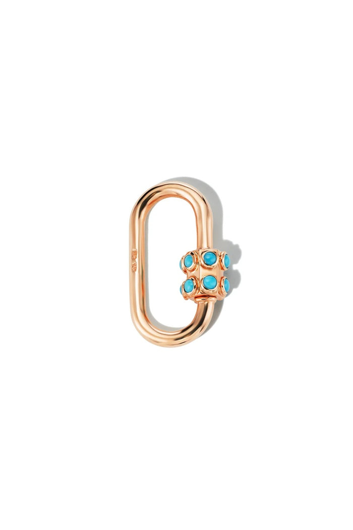 Stoned Medium Lock - 14k Rose Gold & Turquoise