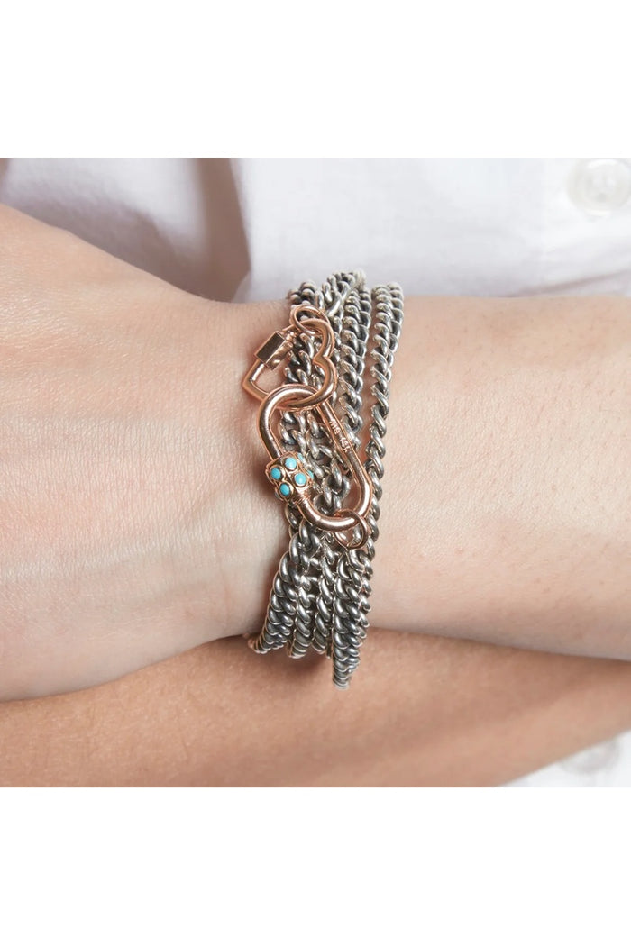 Stoned Medium Lock - 14k Rose Gold & Turquoise