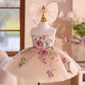 Strapless Design Embroidered Flower Girl Dress Bow Sleeveless D012